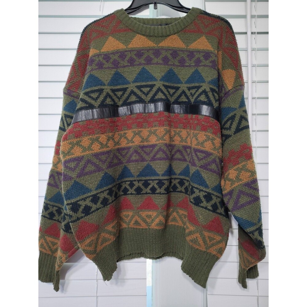VTG Michael Gerald Mens Knit Pullover Sweater Sz Large Funky 90s Crewneck Aztec